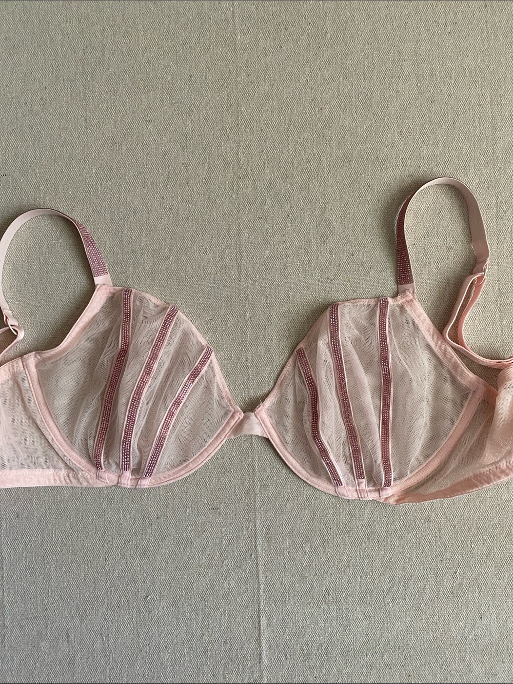 Victoria's Secret Sheer Pink Underwire Bra with Contrast Stripes